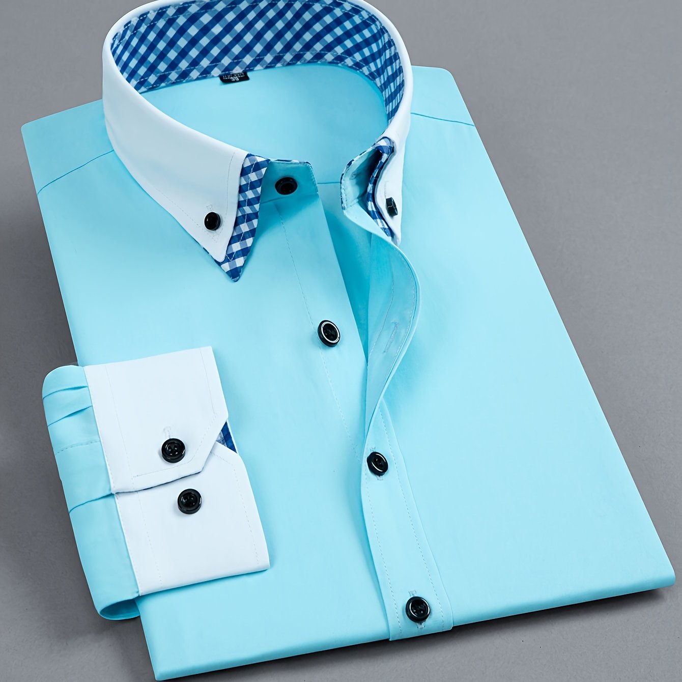 Mens Double-Layer Collar Long Sleeve Casual & Formal Style Contrast Shirt