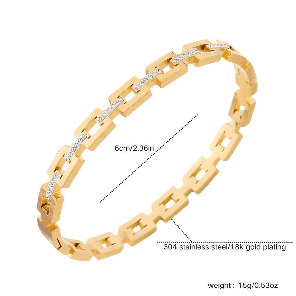 Womens 18K Gold Plated Elegant Rhinestone Studded Infinity Bangle Bracelet