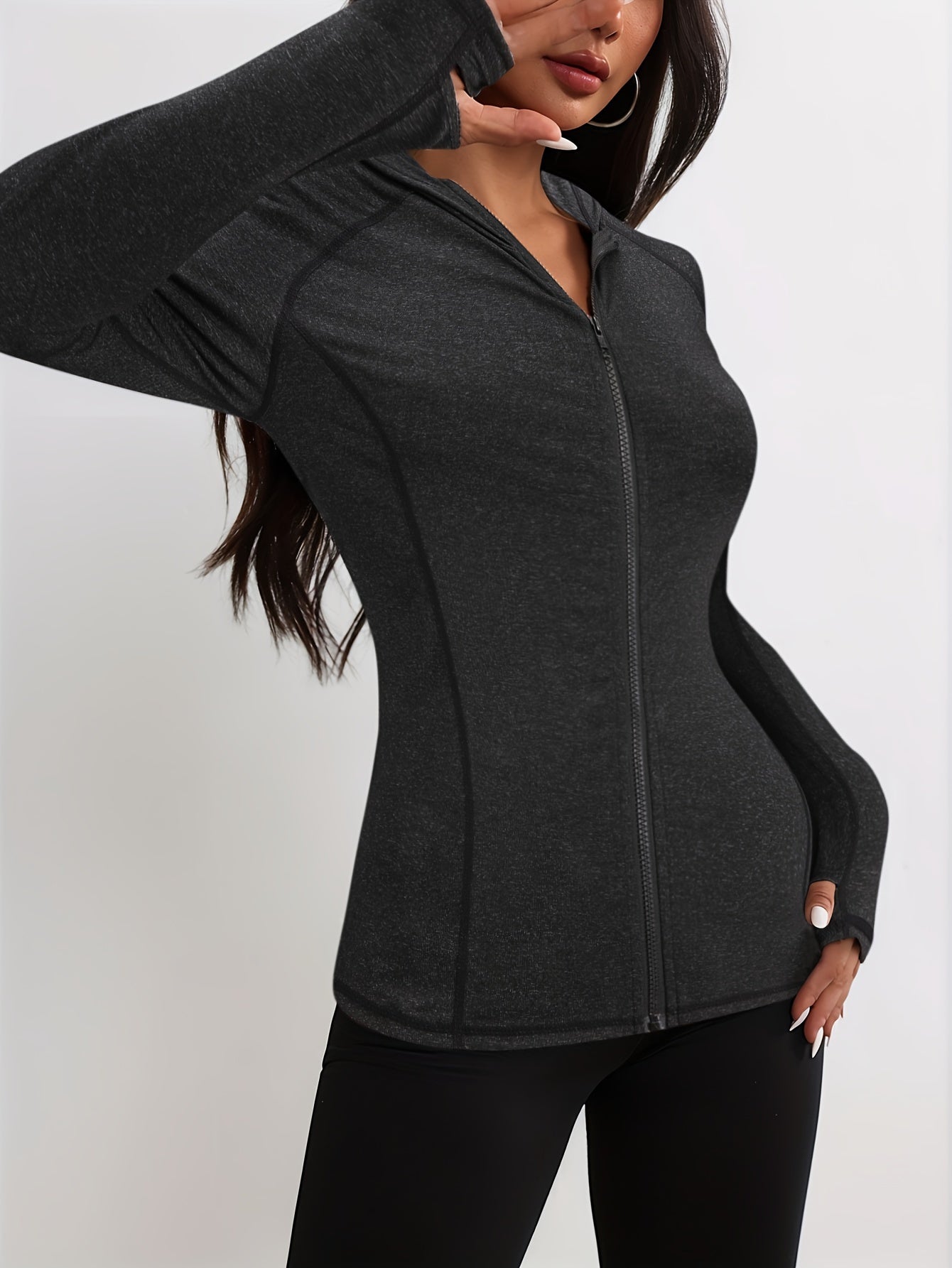 Womens Long Sleeve Stripe Detail Full Zipper Casual Activewear Hooded Sports Jacket