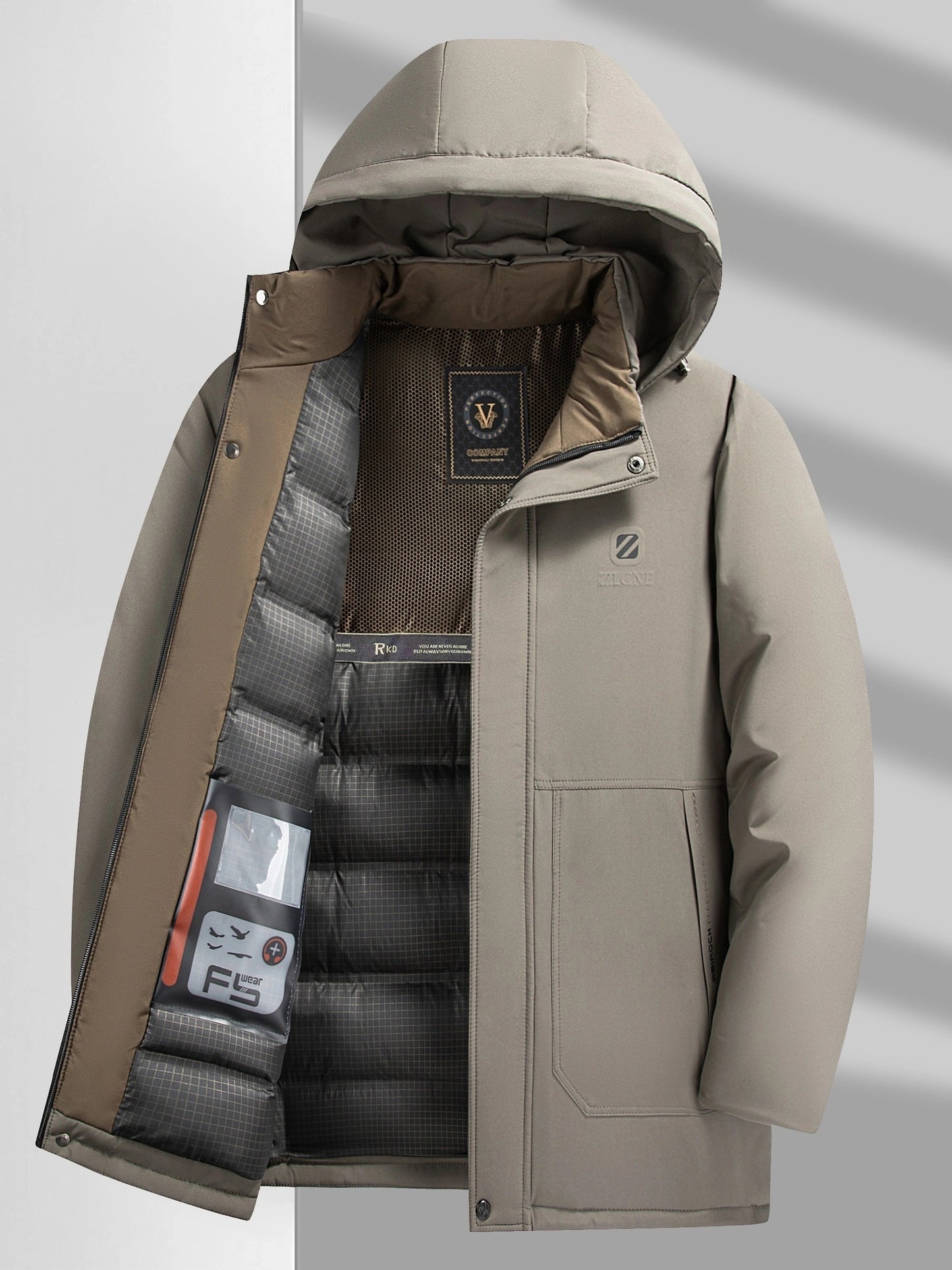 Mens Heavy-Duty Hooded Full-Zip Closure Thick Winter Jacket