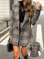 Womens Elegant Slim-Fit Plaid Tweed Houndstooth Pattern Winter Coat
