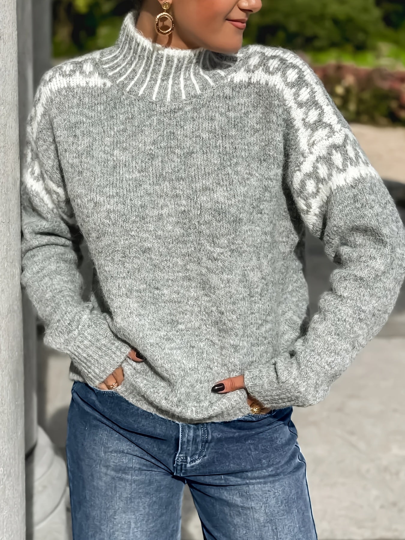 Womens Elegant Half-Turtleneck Knit Solid Colour Sweater