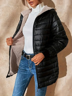 Womens Casual Medium Length Hooded Puffer Jacket