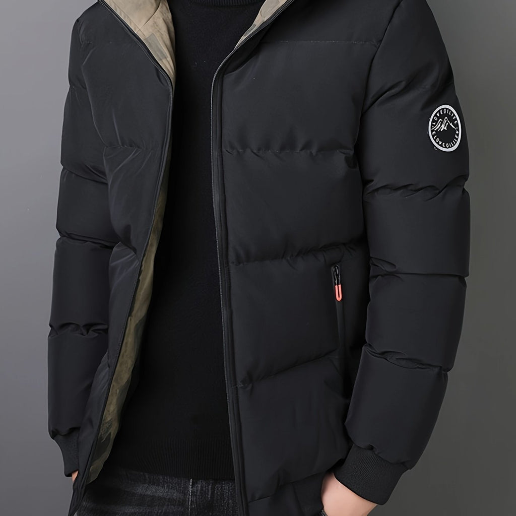 Mens Casual Thick Padded Loose Fit Stand Collar Zip Up Jacket