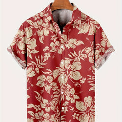 Mens Casual Lightweight Breathable Lapel Hawaiian Tropical Floral Print  Shirt
