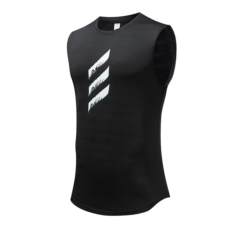 Mens Pullover Round Neck Mesh Base Sports Fitness Sleeveless Quick-Drying Vest