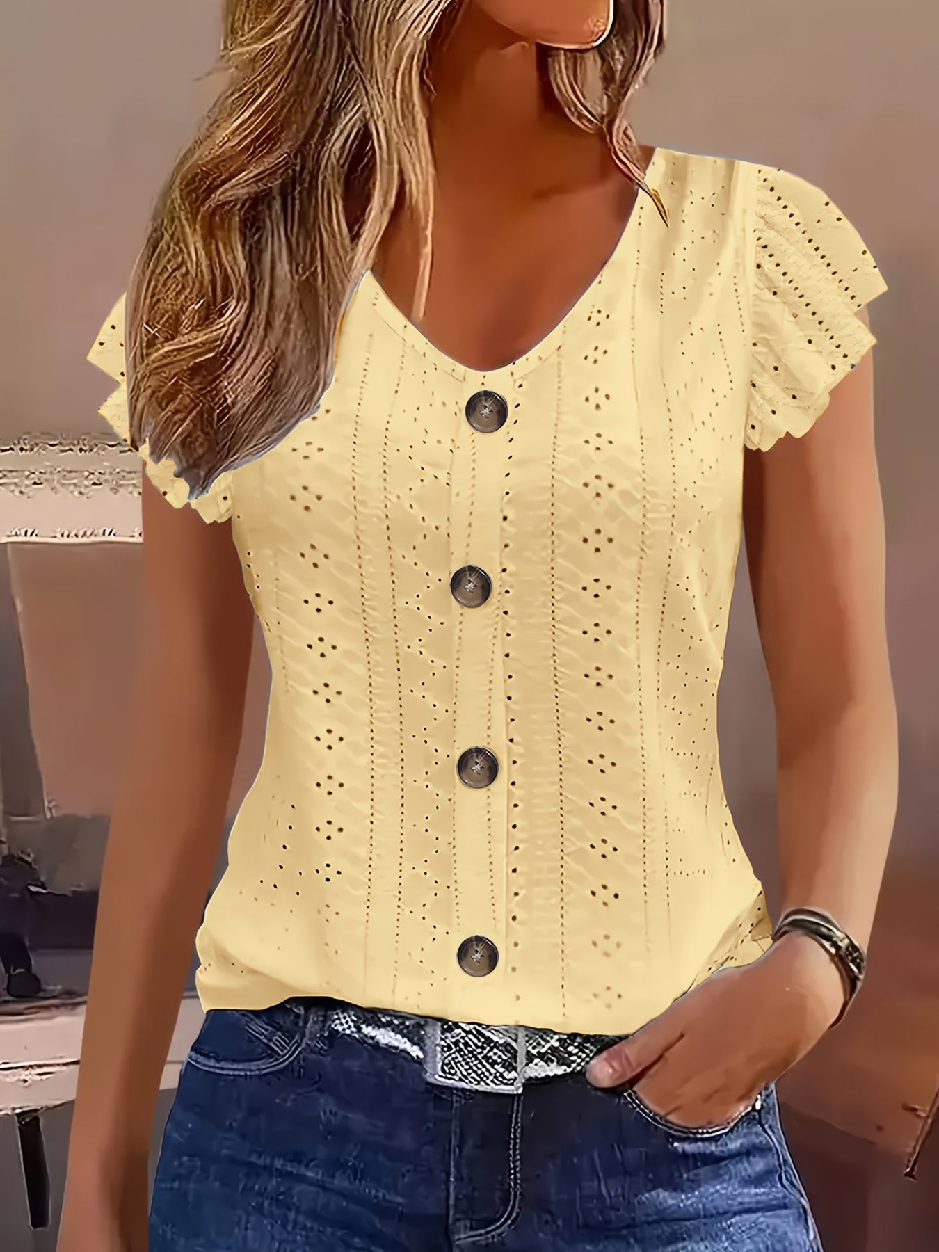 Womens Casual Breathable Solid Colour Semi-Sheer Round Neck Short Sleeve T-Shirt Top