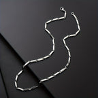 Mens Sleek White Gold Plated Geometric Design Chain Necklace