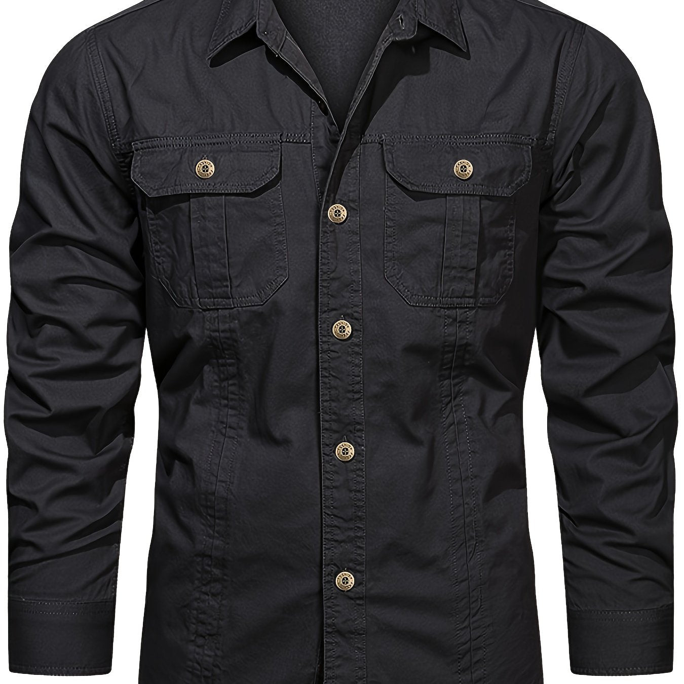 Mens Casual Heavyweight Long Sleeve Button-Up Classic Collar Shirt