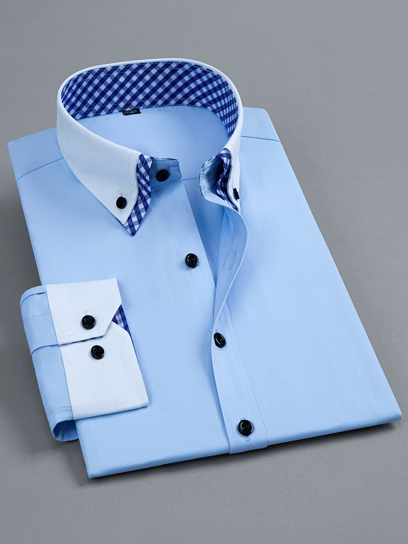 Mens Double-Layer Collar Long Sleeve Casual & Formal Style Contrast Shirt