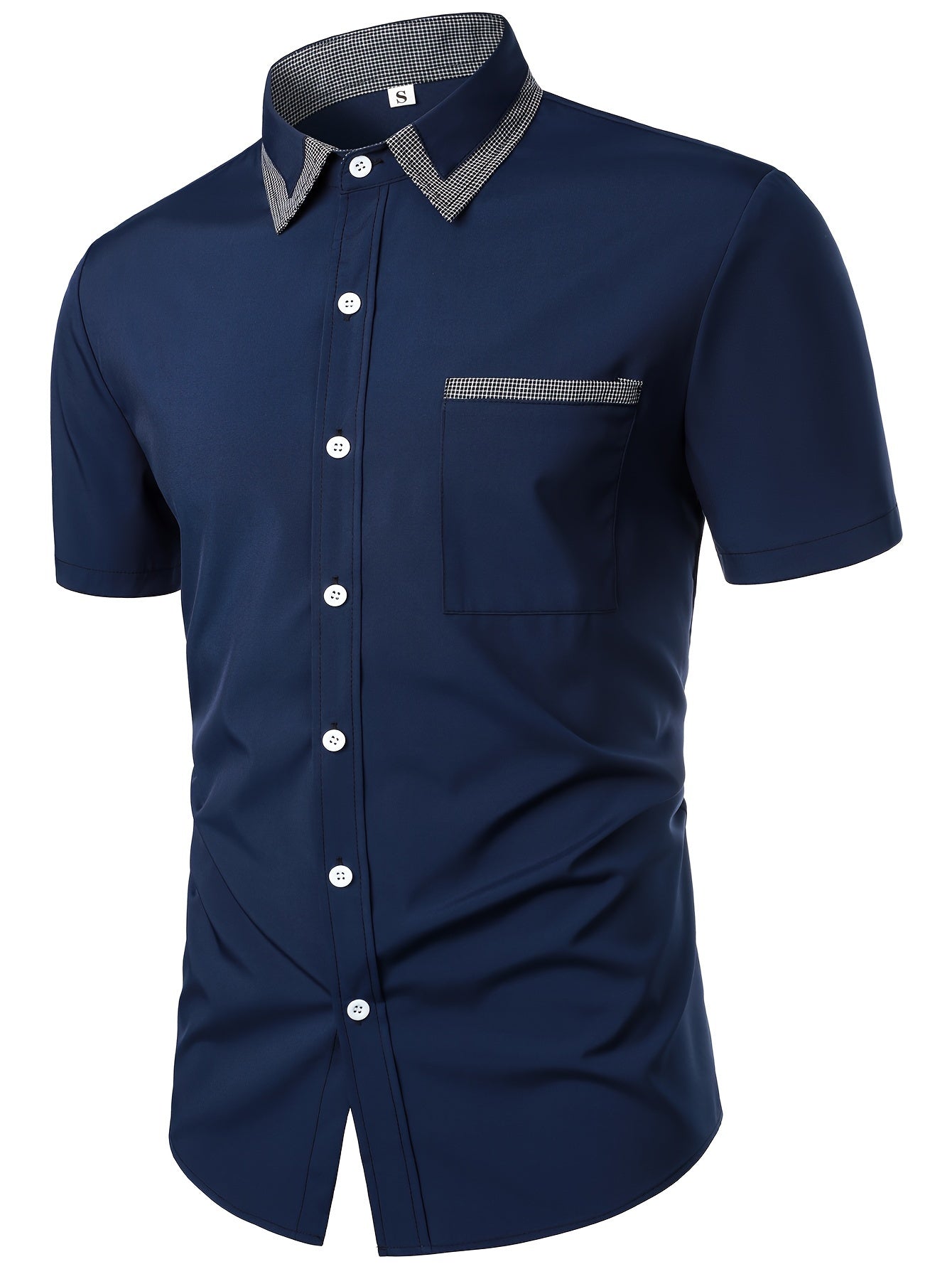 Mens Plaid Collar Classic Design Casual Short Sleeve Shirt