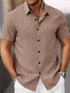 Mens Lightweight Breathable Linen-Blend Short Sleeve Shirt