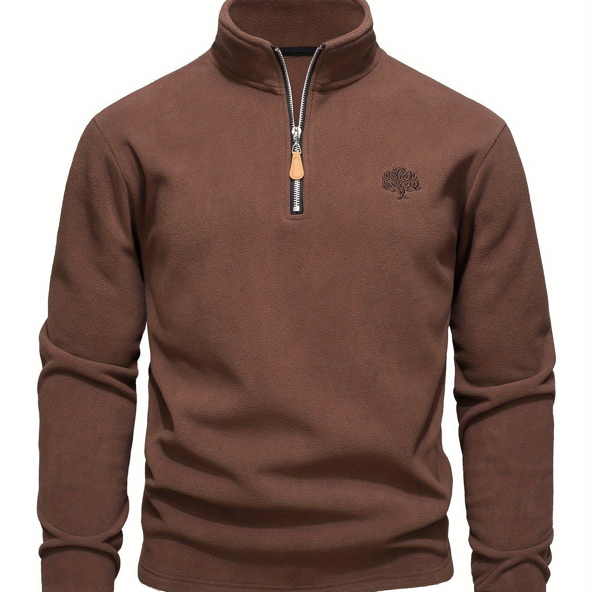 Mens Casual Solid Colour Outdoor Half-Zip Long Sleeve Classic Style Fleece Sweatshirt