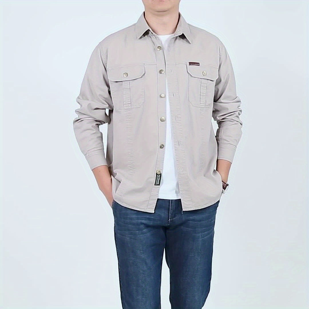 Mens Casual Heavyweight Long Sleeve Button-Up Classic Collar Shirt