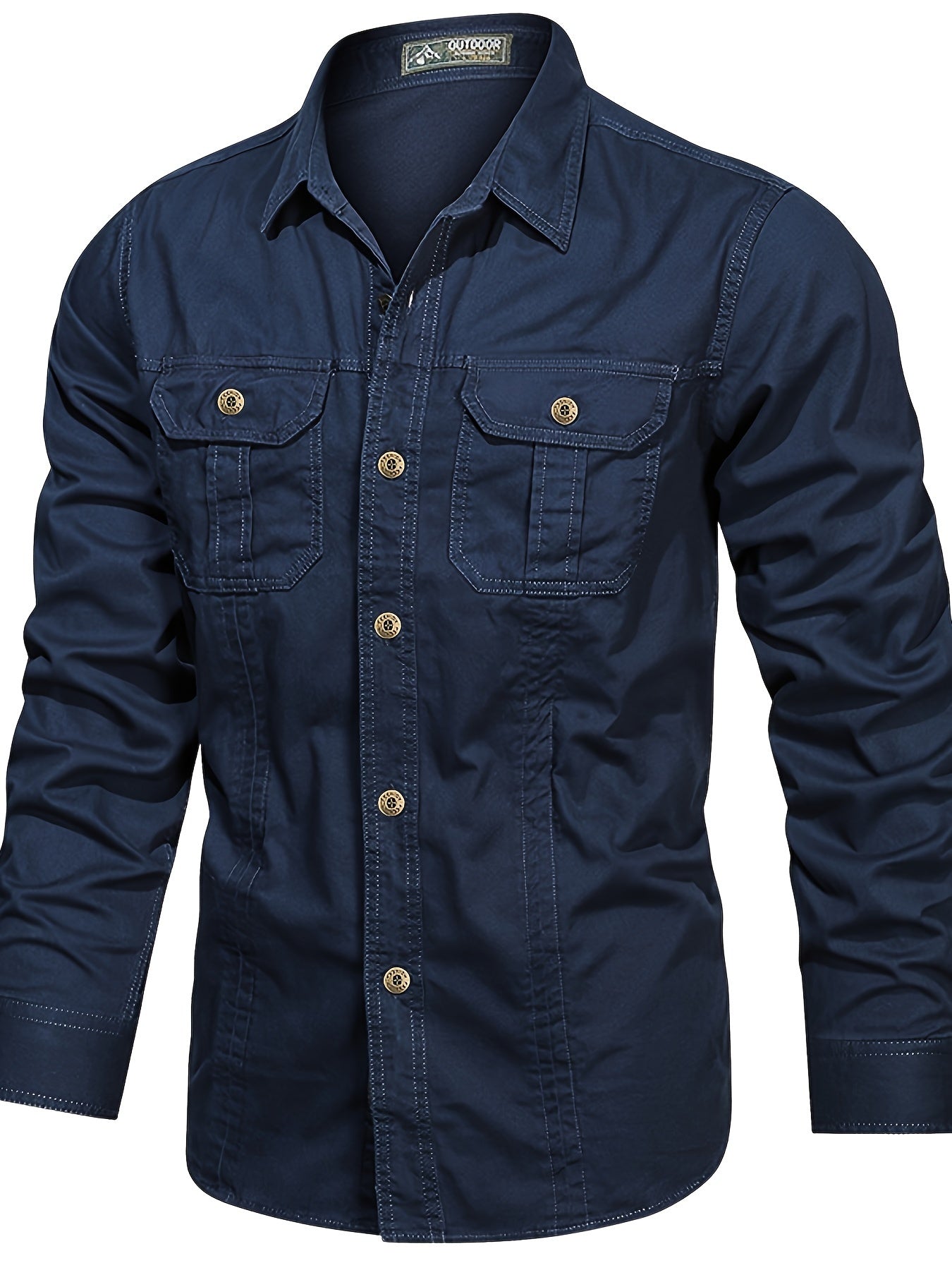 Mens Casual Heavyweight Long Sleeve Button-Up Classic Collar Shirt