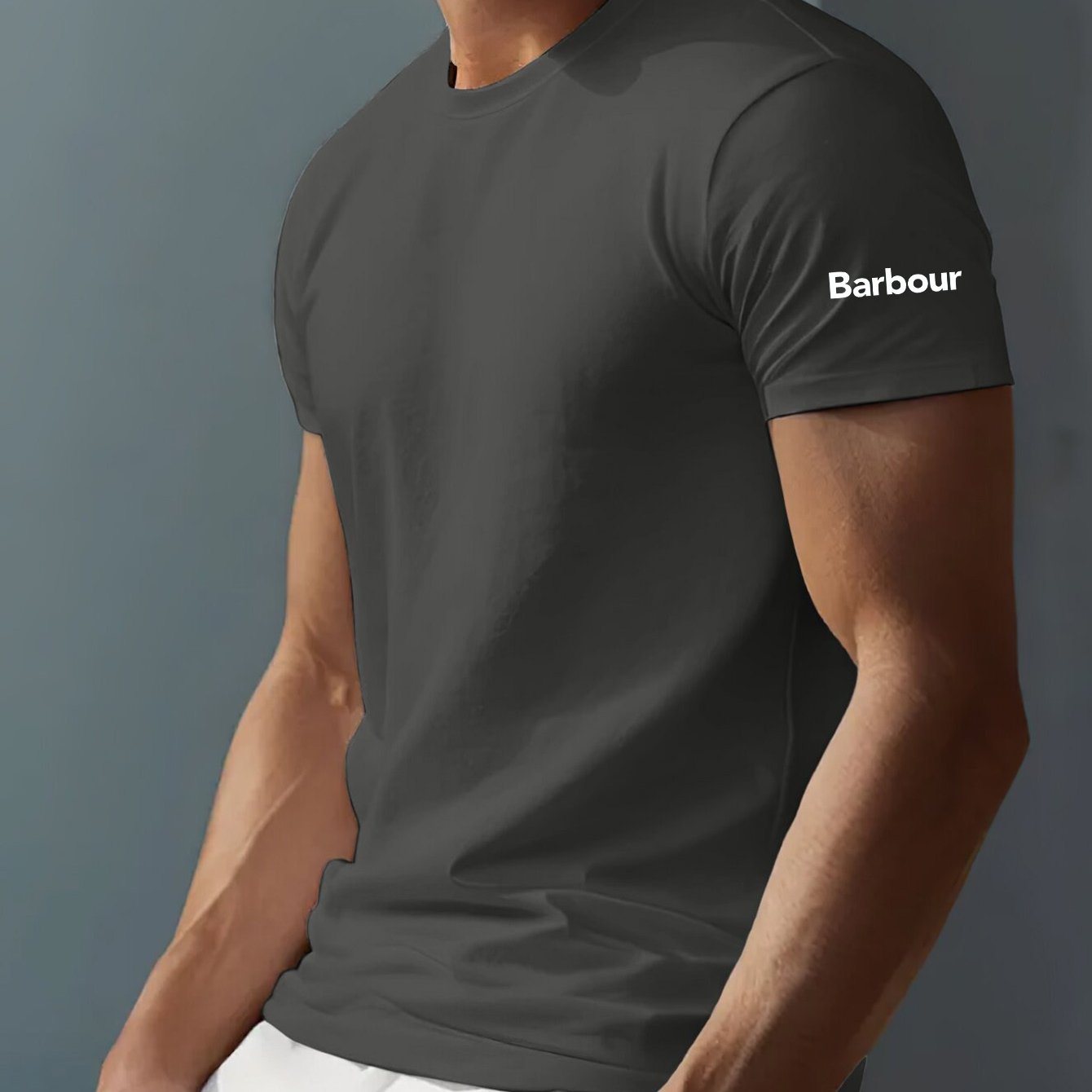 Mens Barbour Casual Round Neck Slightly Stretchy Rib-Knit Collar Letter Print Tshirt