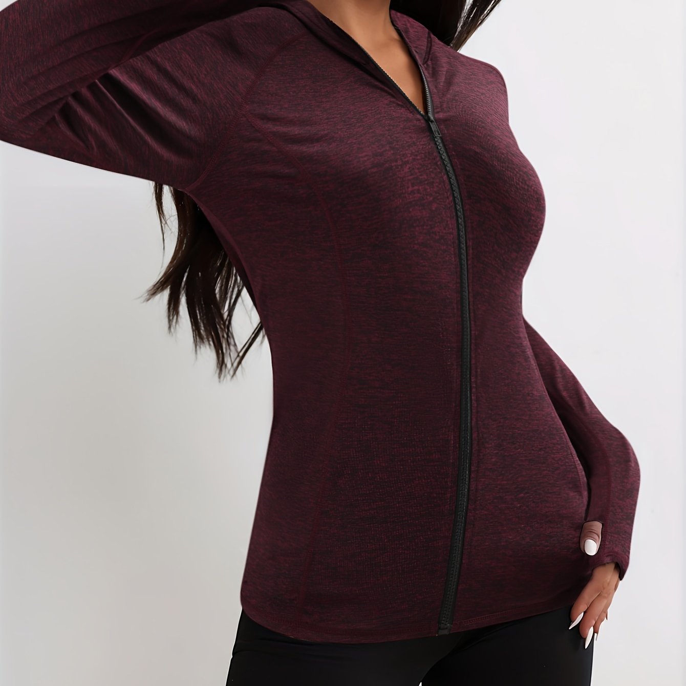 Womens Long Sleeve Stripe Detail Full Zipper Casual Activewear Hooded Sports Jacket