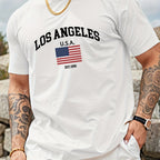 Mens Los Angeles USA Flag Print Casual Crew Neck T-Shirt