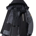 Mens Warm Fleece-Lined Windproof Hooded Front Zip Winter Jacket