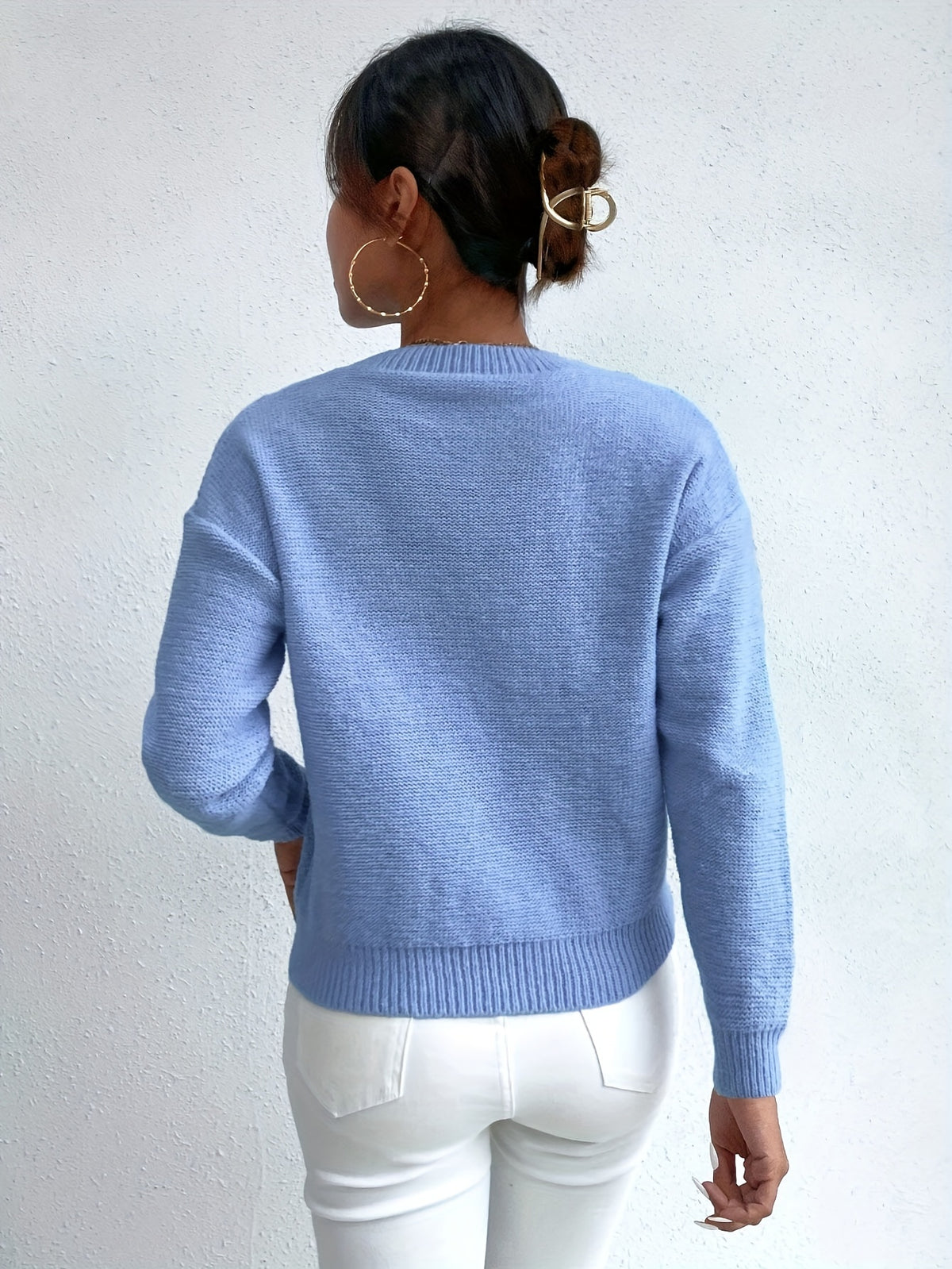 Womens Casual Chunky Drop Shoulder High Elasticity Round Neck Pullover Jumper