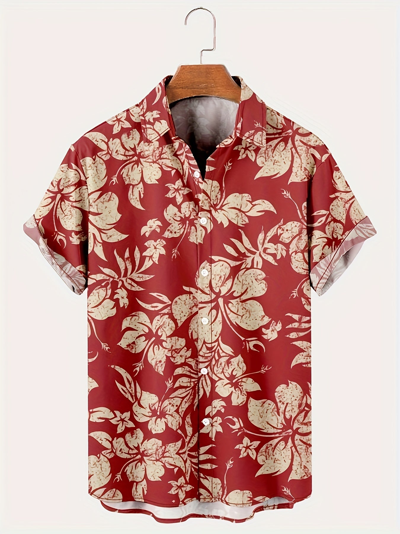 Mens Casual Lightweight Breathable Lapel Hawaiian Tropical Floral Print  Shirt