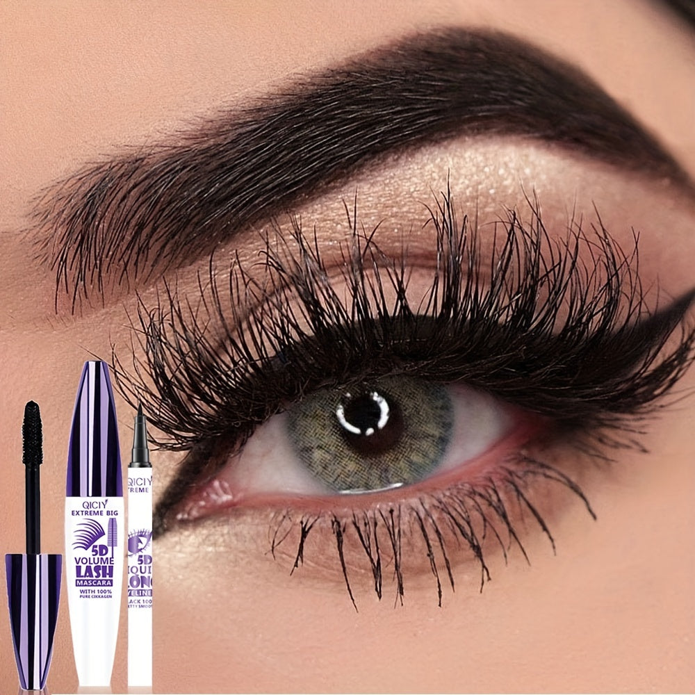 Quick Drying Waterproof Long Lasting 2-in-1 Mascara And Eyeliner Set, Extreme Lashes With Silicone Brush