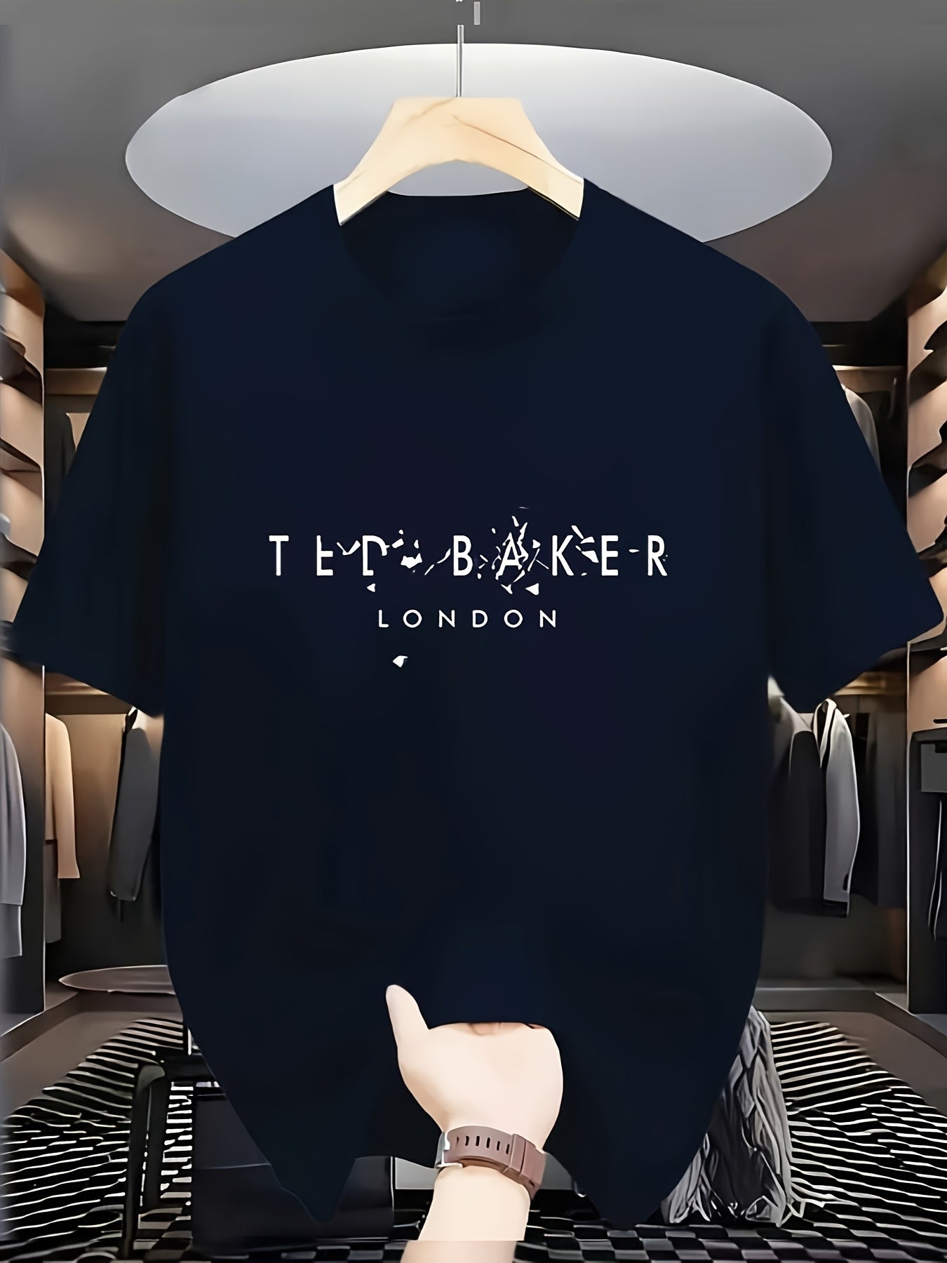 Mens Casual Short Sleeve Breathable Polyester Letter Print  Round Neck Tshirt