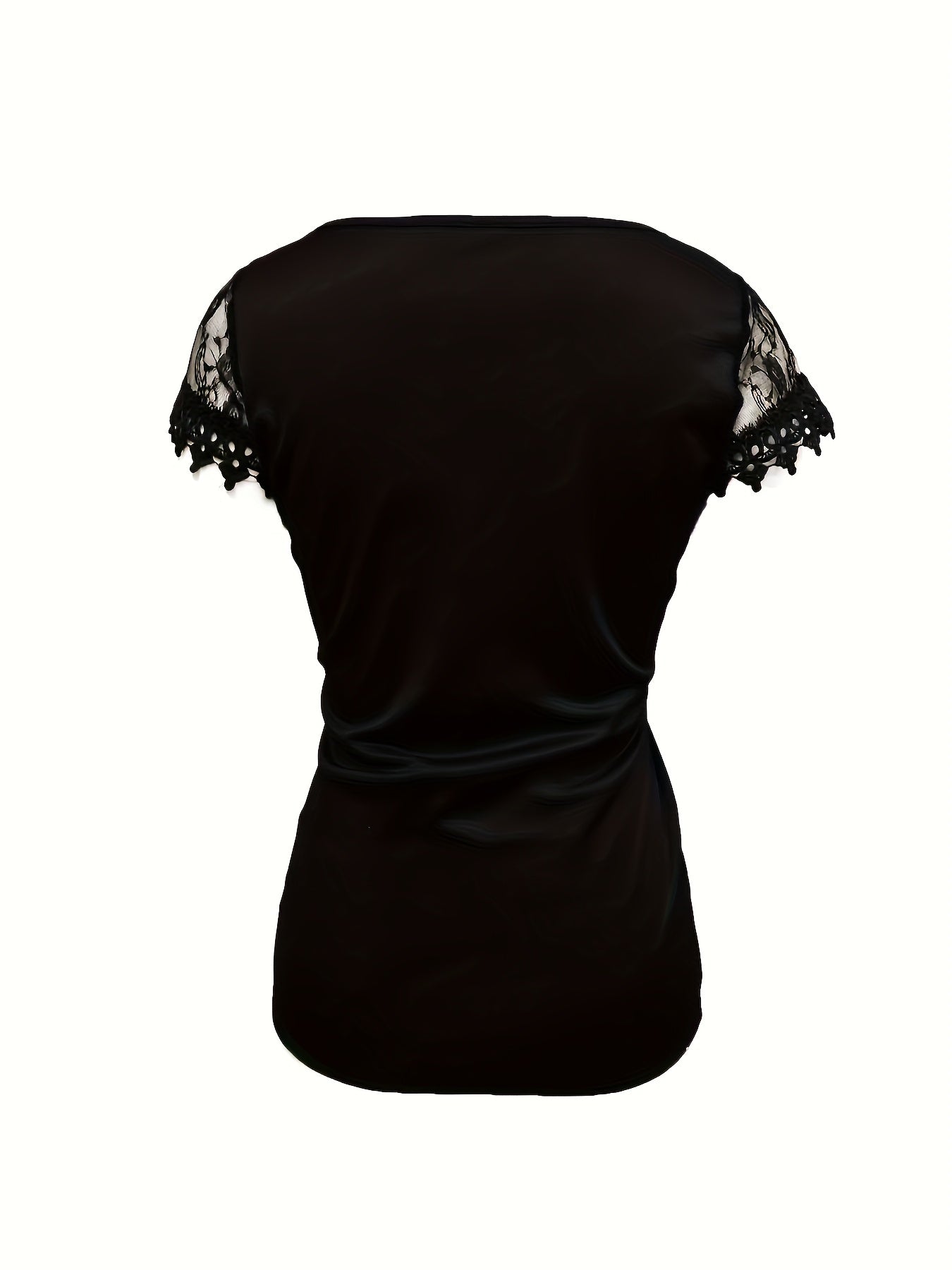 Womens Lace Trimmed Square Neck Short Sleeve Solid Colour T Shirt Top