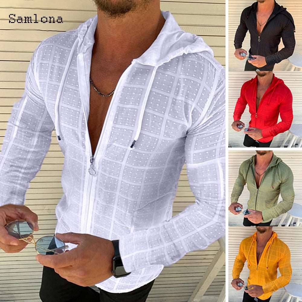 Long Sleeved Hoodie Zipper Thin Mens Hoddie