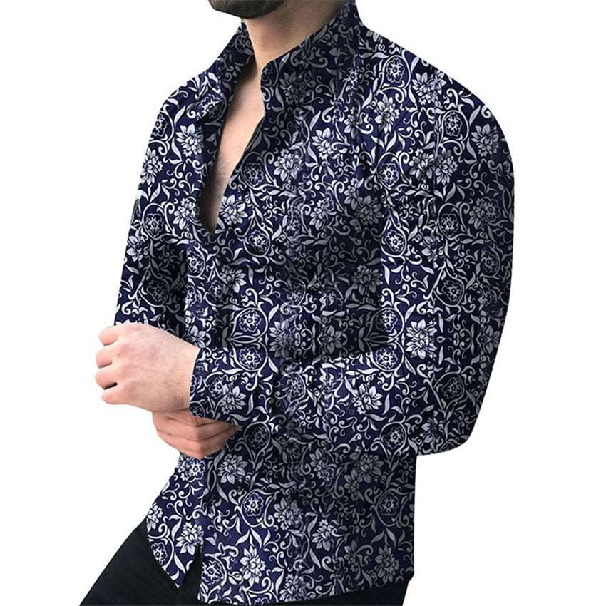 Mens Long Sleeve Floral Print Casual Summer Shirt