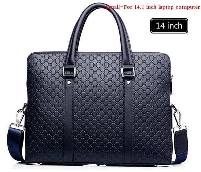 Mens Double Layers Leather Business Laptop Briefcase Bag