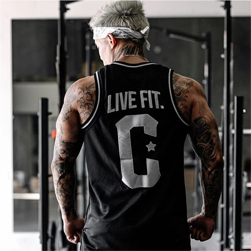 Mens Mesh Patchwork Gym Workout Fitness Sleeveless Bodybuilding Muscle Singlet Vest