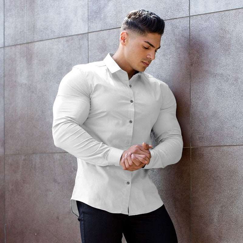 Fashion Long Sleeve Shirt Men Slim Fit Male Casual Social Business Dress  Shirt