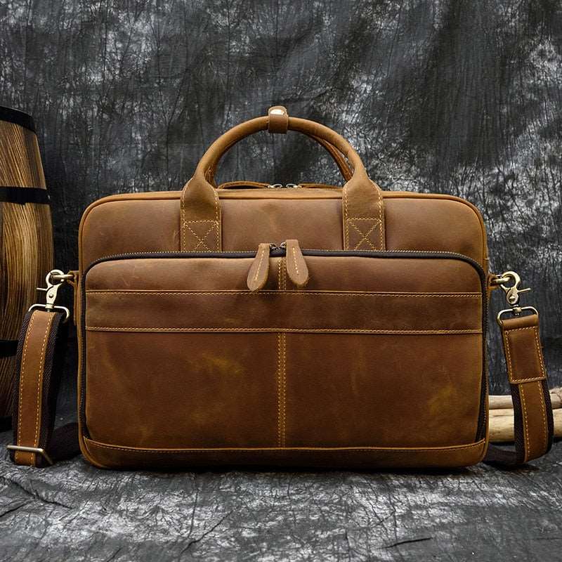 Mens Business Genuine Leather Laptop Briefcase Bag