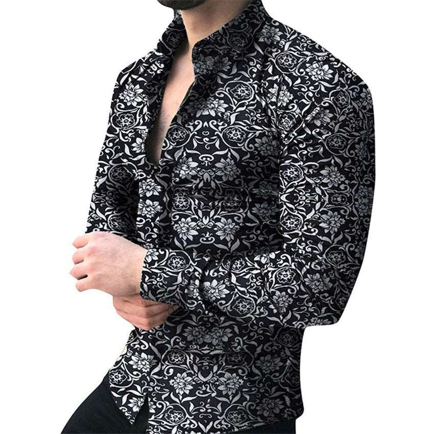 Mens Long Sleeve Floral Print Casual Summer Shirt