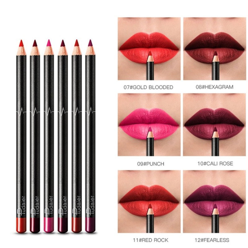 6/12Pcs Waterproof Matte Lip Liner Pencil Lipstick Set