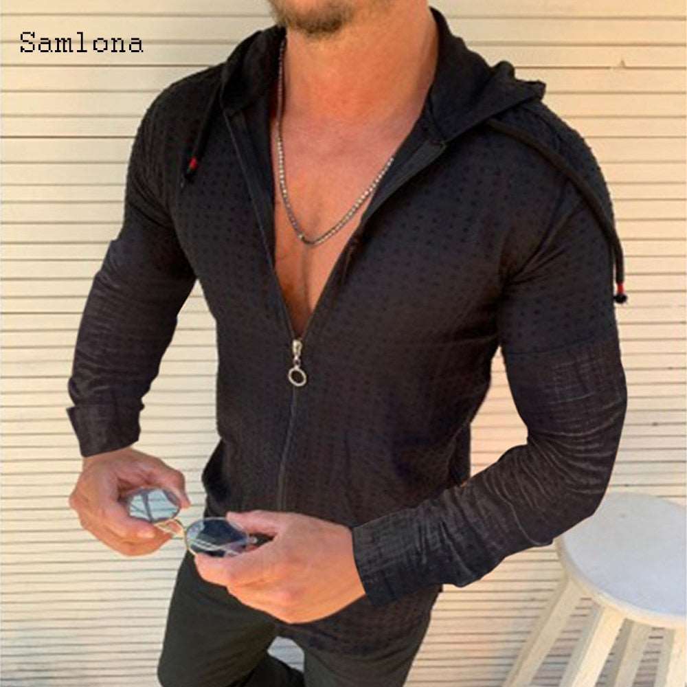 Long Sleeved Hoodie Zipper Thin Mens Hoddie