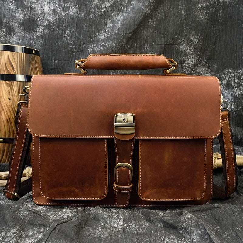 Mens Business Genuine Leather Laptop Briefcase Bag