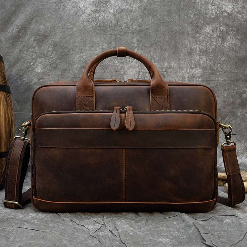 Mens Business Genuine Leather Laptop Briefcase Bag