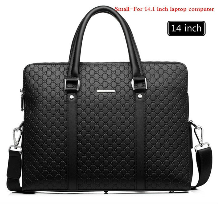 Mens Double Layers Leather Business Laptop Briefcase Bag