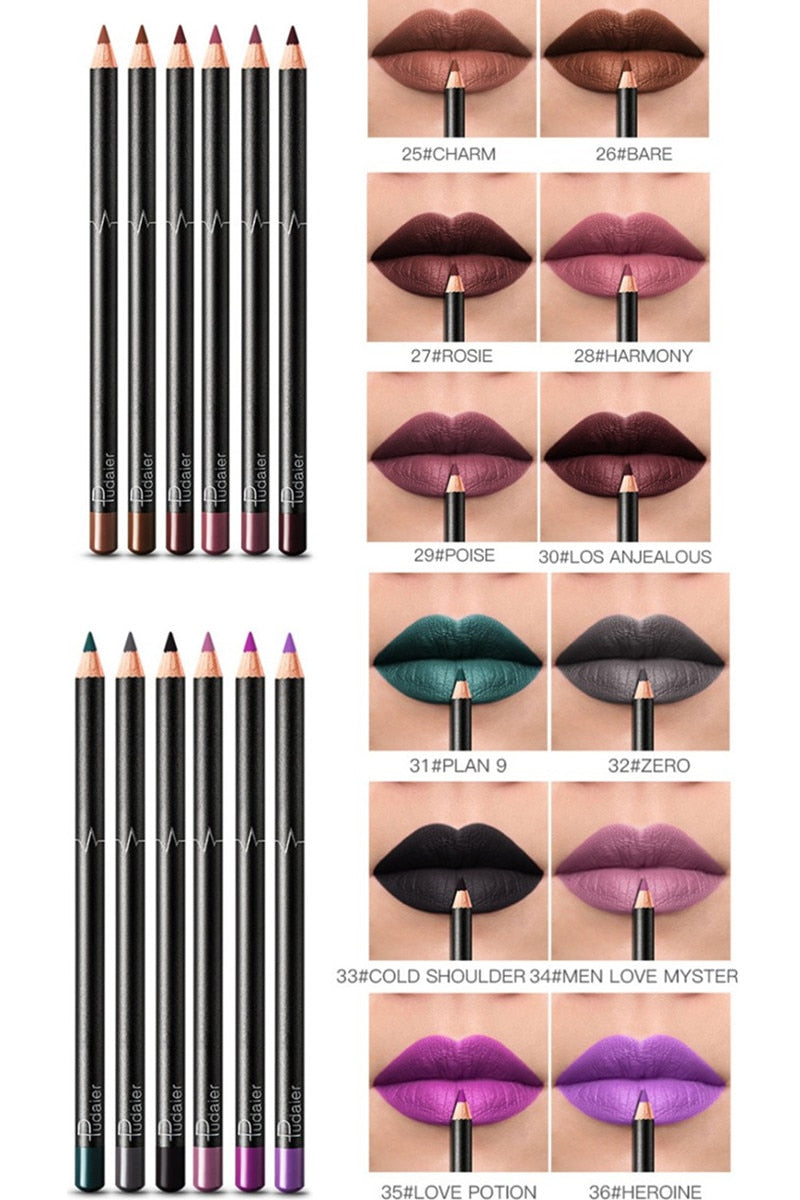 6/12Pcs Waterproof Matte Lip Liner Pencil Lipstick Set