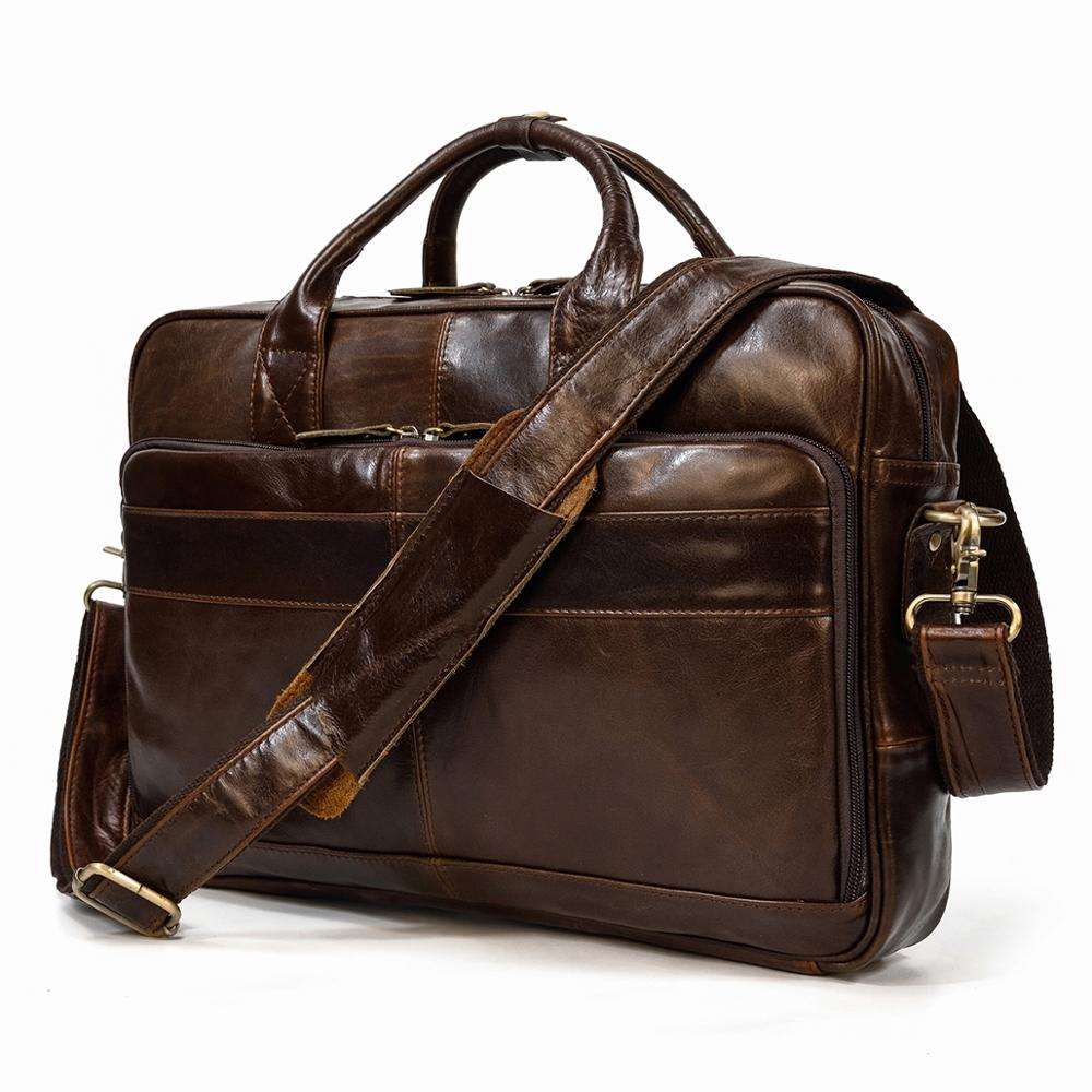 Mens Business Genuine Leather Laptop Briefcase Bag