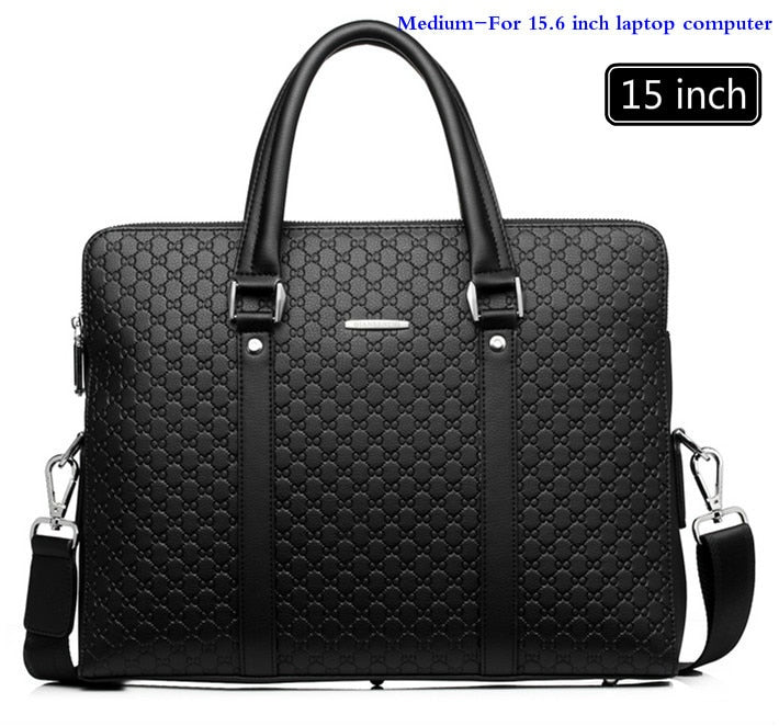 Mens Double Layers Leather Business Laptop Briefcase Bag