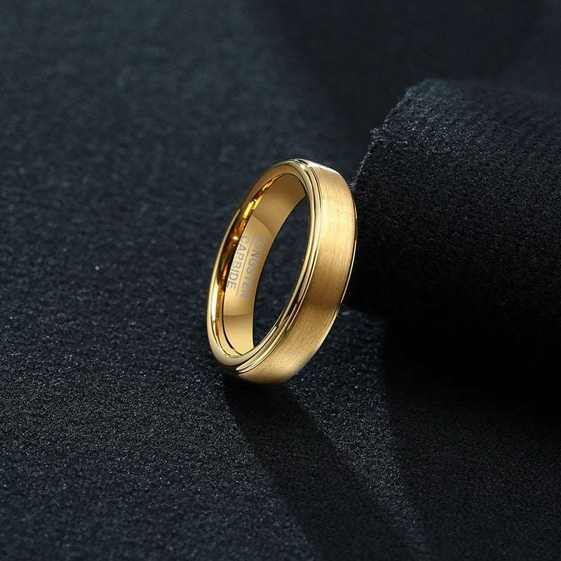 Mens Black Tungsten 5MM Thin Gold Color Ring