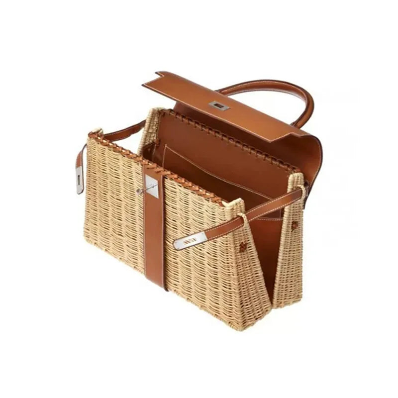 Womens Design Bamboo Flap HandBag