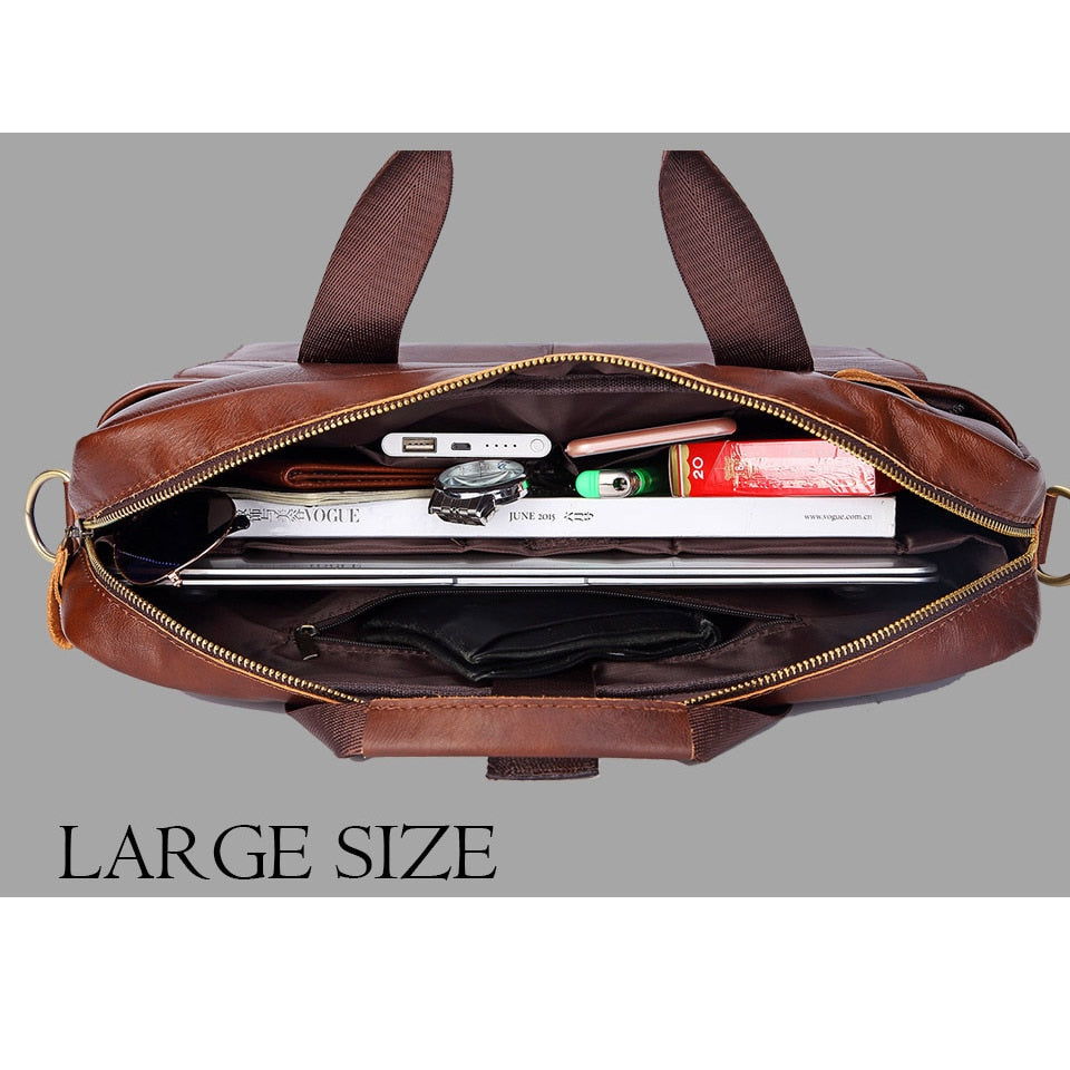 Mens Casual Genuine Leather Travel Laptop Bag