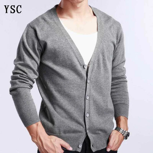 Mens Cashmere Solid Colour Basic V Neck Single Breasted Loose Fitting Knitted Cardigan