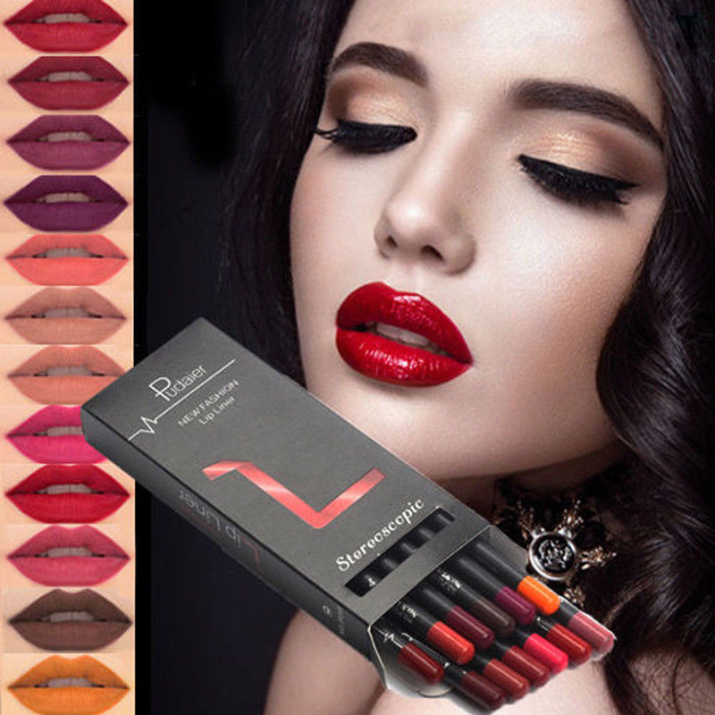 6/12Pcs Waterproof Matte Lip Liner Pencil Lipstick Set