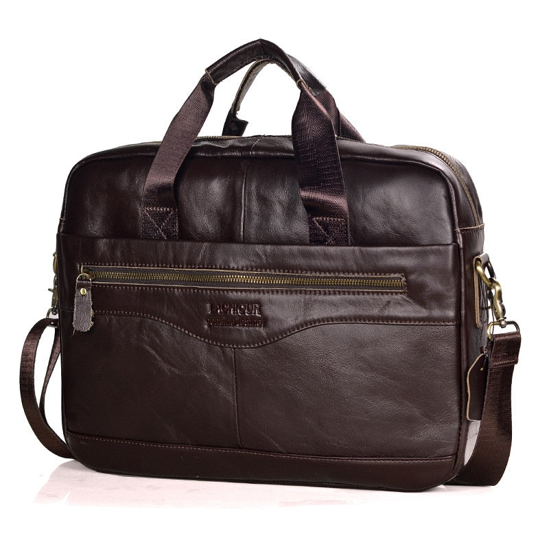 Mens Casual Genuine Leather Travel Laptop Bag