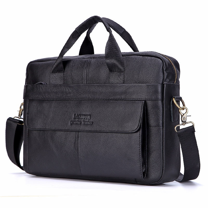 Mens Casual Genuine Leather Travel Laptop Bag